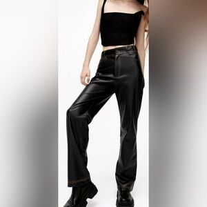ZARA Faux Leather Straight Leg Contrast Stitching Pants